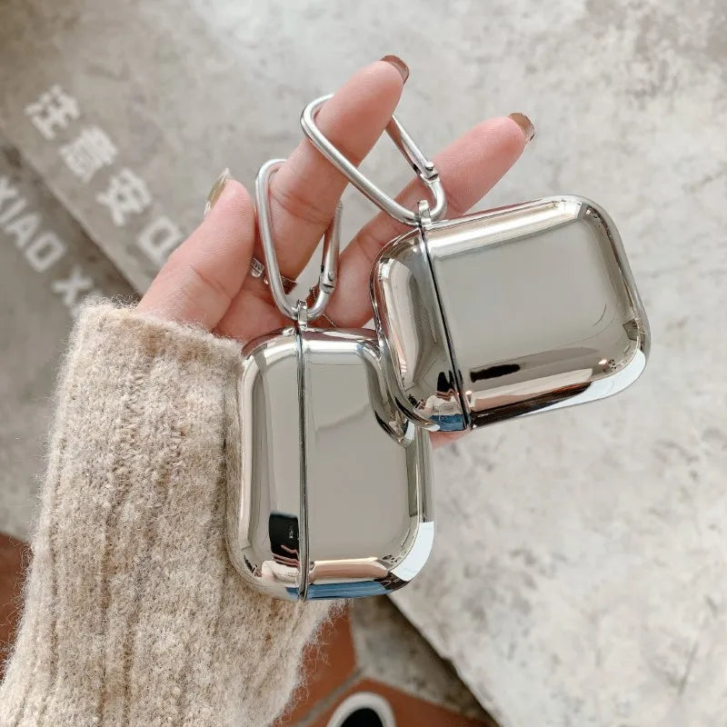 Shiny Silver Electroplate AirPods Case with Keychain - Perfect Protection for Your AirPods 1, 2, 3 & Pro! ✨🎧 #AirPods #TechAccessories