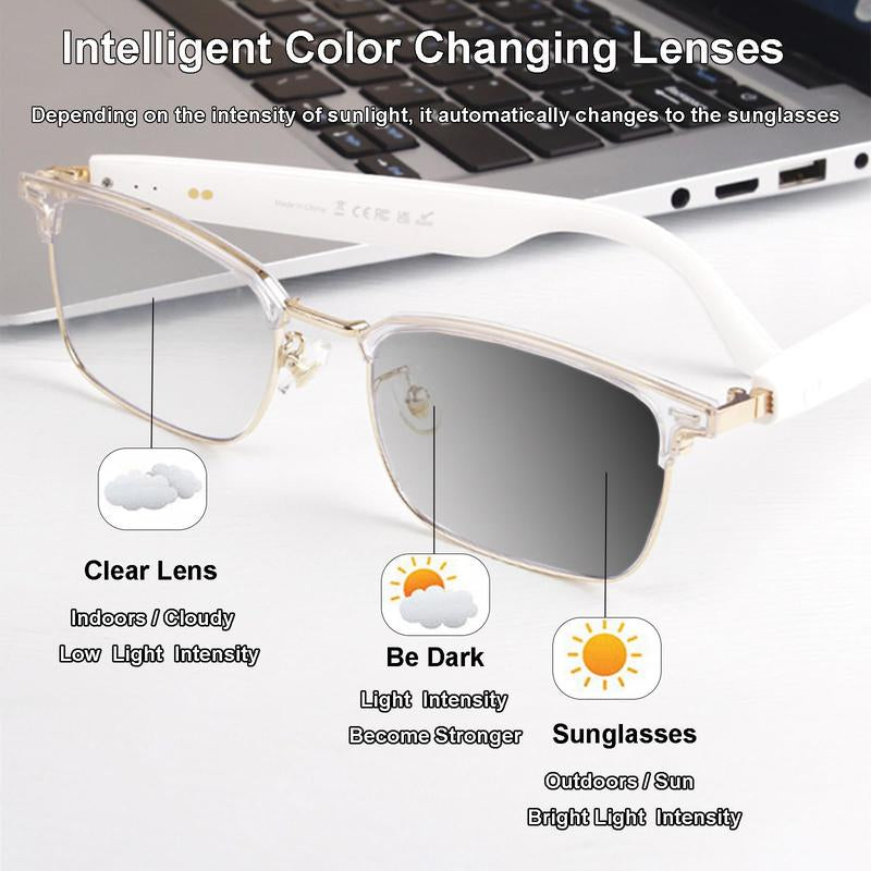 Bluetooth Smart Glasses,Photochromic Sunglasses for Men & Women,Wearable Open Ear Sound Mic & Speaker,Fashion Accessories,Uv and Blue Light Protection