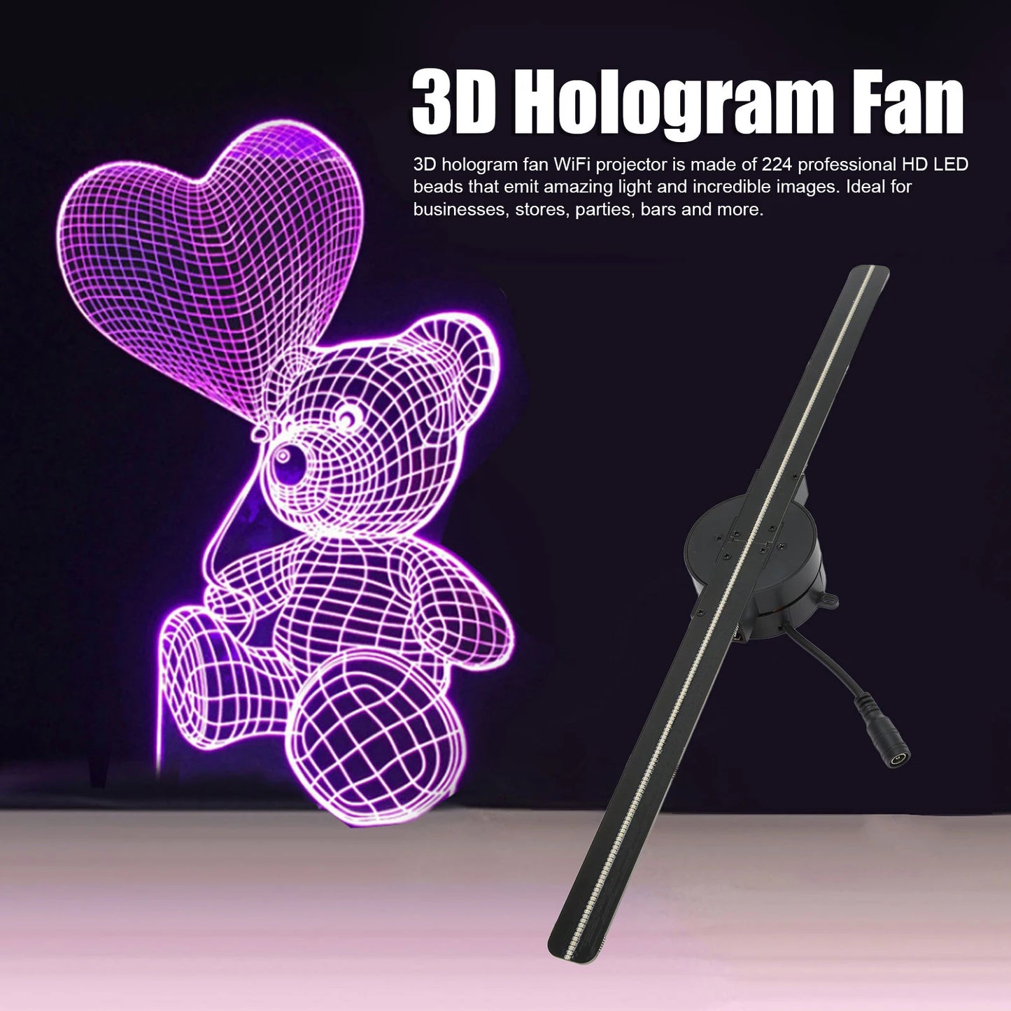 3D Hologram Fan - 16.5Inch, WiFi Enabled & Stunning 224 LED Lights! Perfect for Your Business!