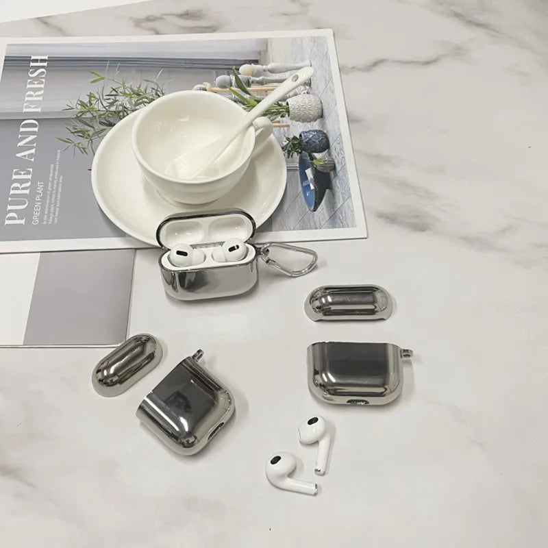 Shiny Silver Electroplate AirPods Case with Keychain - Perfect Protection for Your AirPods 1, 2, 3 & Pro! ✨🎧 #AirPods #TechAccessories