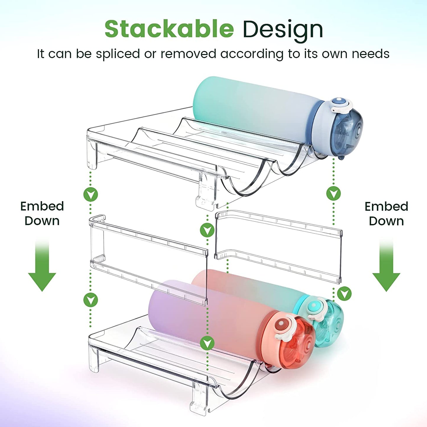 Water Bottle Storage Organizer! Water Bottle Holder for Cabinet, Stackable.