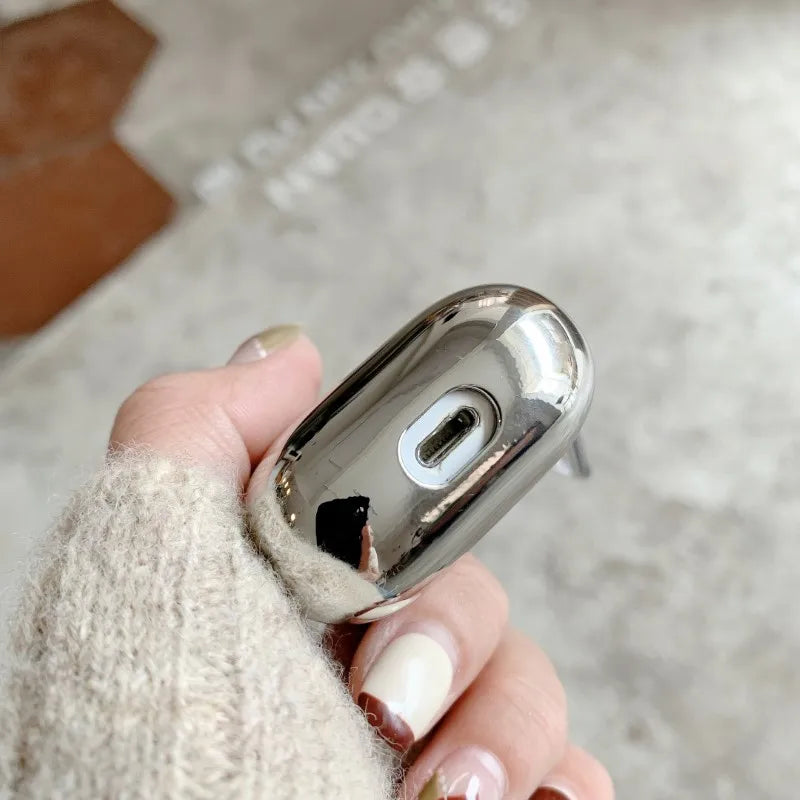 Shiny Silver Electroplate AirPods Case with Keychain - Perfect Protection for Your AirPods 1, 2, 3 & Pro! ✨🎧 #AirPods #TechAccessories