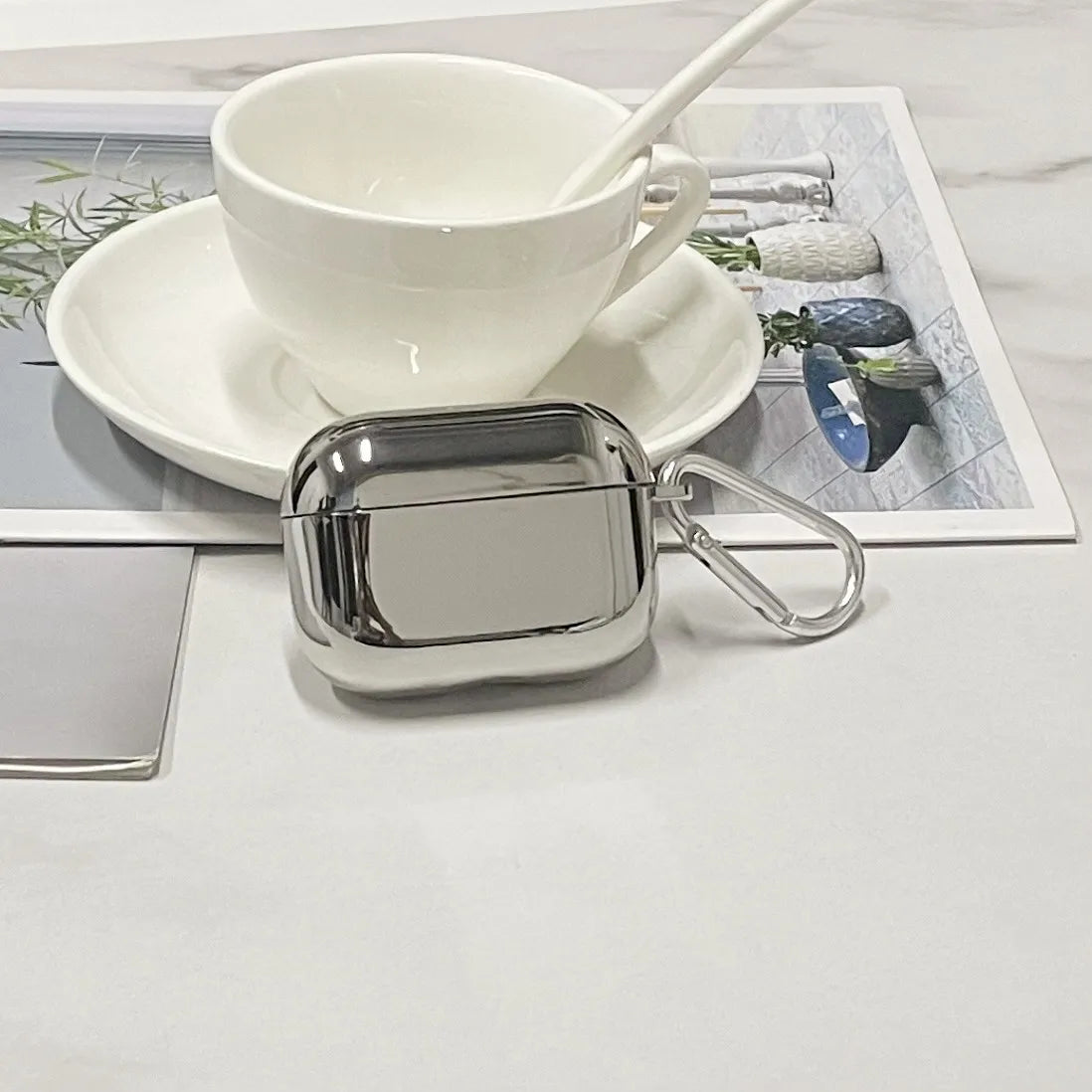Shiny Silver Electroplate AirPods Case with Keychain - Perfect Protection for Your AirPods 1, 2, 3 & Pro! ✨🎧 #AirPods #TechAccessories