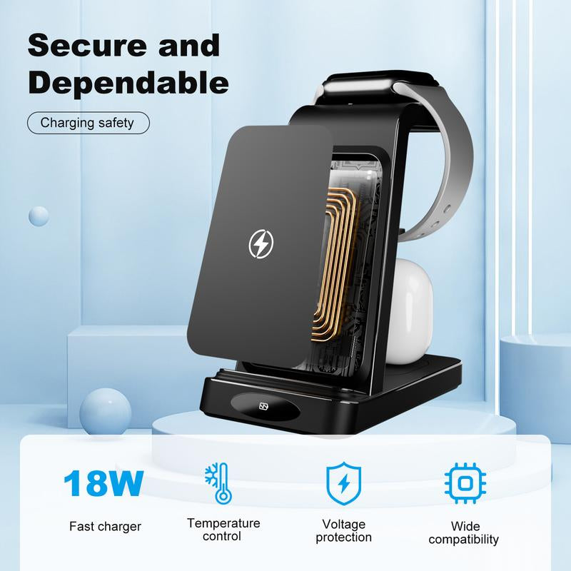 Wireless Charger 3-In-1 Charging Stand Multiple Device for Fast Simultaneous Electronic Mobile Wireless Charging Station of Iphone, Airpods, and Iwatch Series, Suitable for Home and Office Usewireless Charging Station Smartphone Cellphone