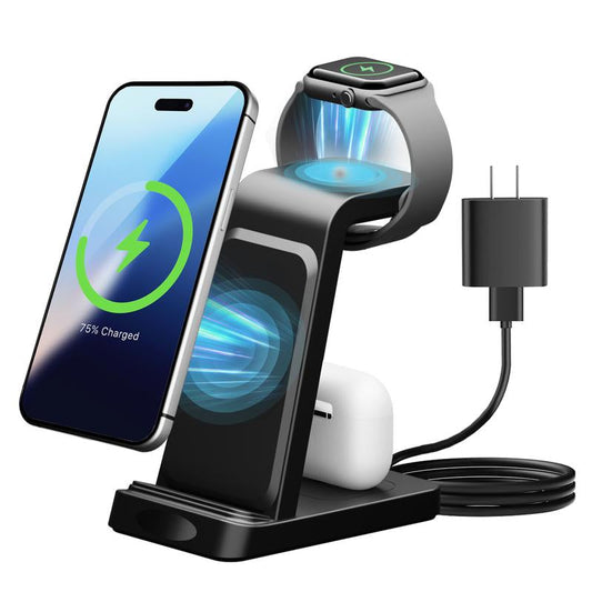 Wireless Charger 3-In-1 Charging Stand Multiple Device for Fast Simultaneous Electronic Mobile Wireless Charging Station of Iphone, Airpods, and Iwatch Series, Suitable for Home and Office Usewireless Charging Station Smartphone Cellphone