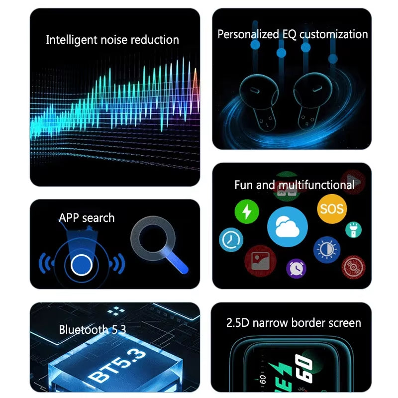 Upgrade your audio experience with these wireless Bluetooth earbuds featuring a vibrant touch screen, noise reduction, and gaming info reminders! 🎧✨🎮