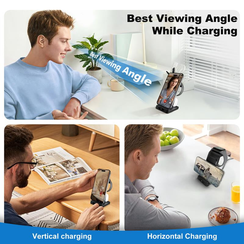 Wireless Charger 3-In-1 Charging Stand Multiple Device for Fast Simultaneous Electronic Mobile Wireless Charging Station of Iphone, Airpods, and Iwatch Series, Suitable for Home and Office Usewireless Charging Station Smartphone Cellphone